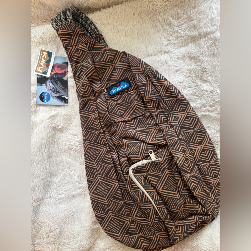 KAVU Sling Bag with Geometric Design in Tan and Black